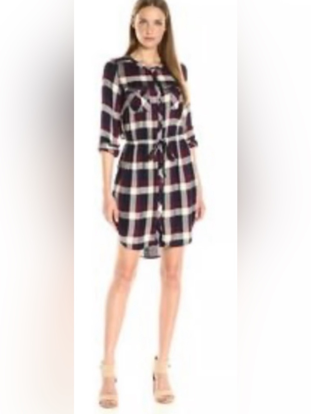 Lucky Brand 100% Rayon Plaid  Shirt Dress With Elasticized Waist in Size M D63